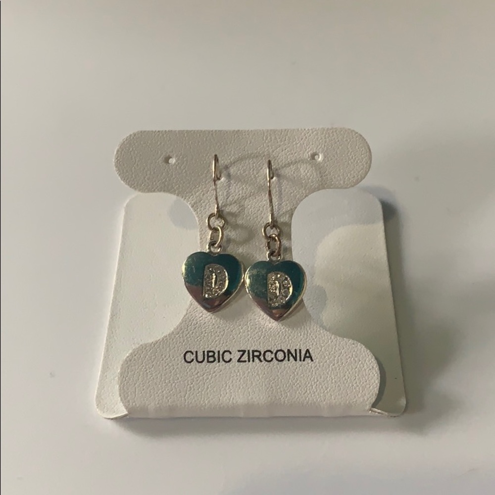 Heart shaped earrings with ‘D’ initial